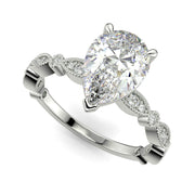 Caroline Pear Cut Pave Art Deco 4 Prong Claw Set Engagement Ring Setting - Nivetta